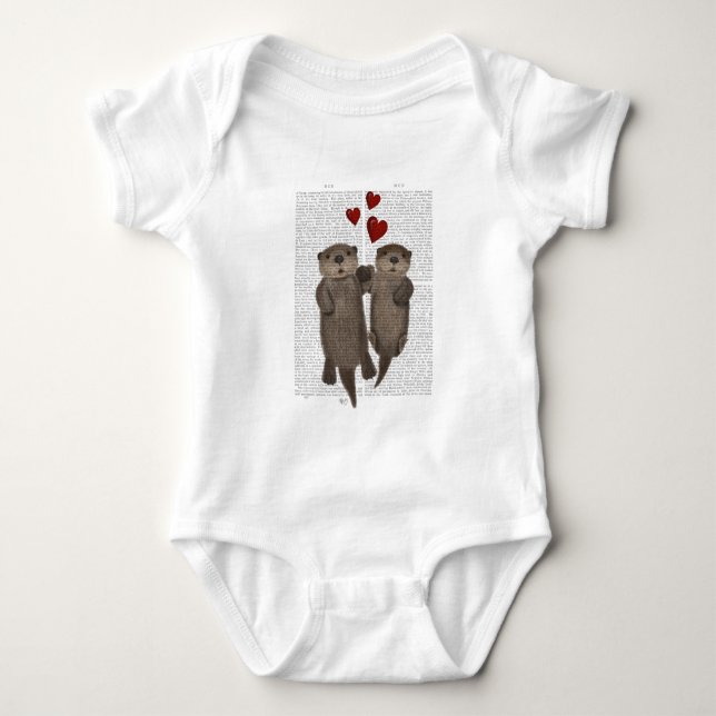 Otters Holding Hands Baby Bodysuit (Front)