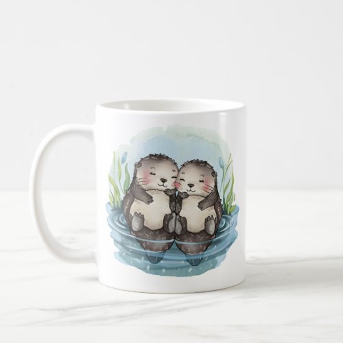 Otters Holding Hands Coffee Mug