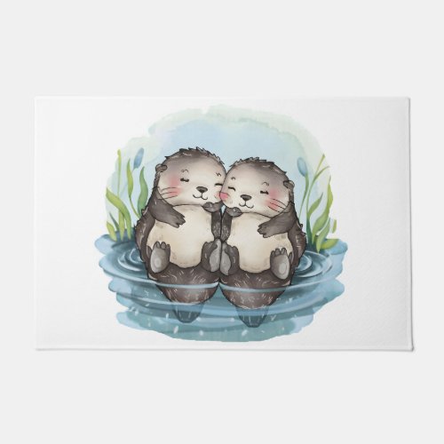 Otters Holding Hands Doormat