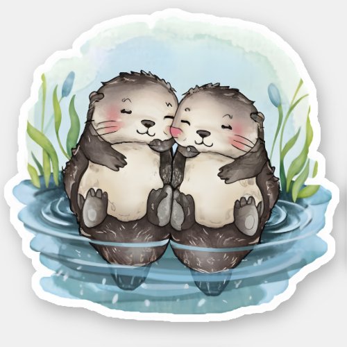Otters Holding Hands Sticker