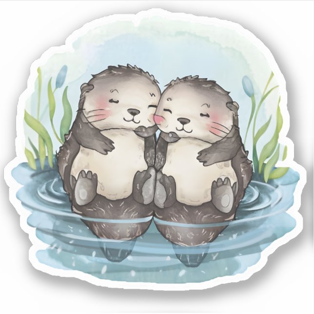 Otters Holding Hands Sticker (Front)