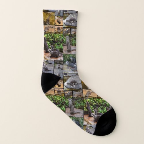 Otters In A Photo Collage Socks