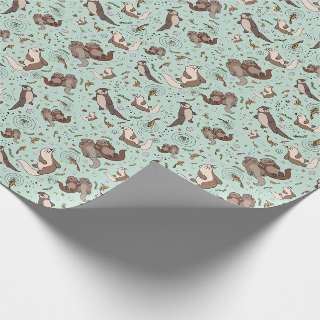 Otters in Blue Wrapping Paper (Corner)