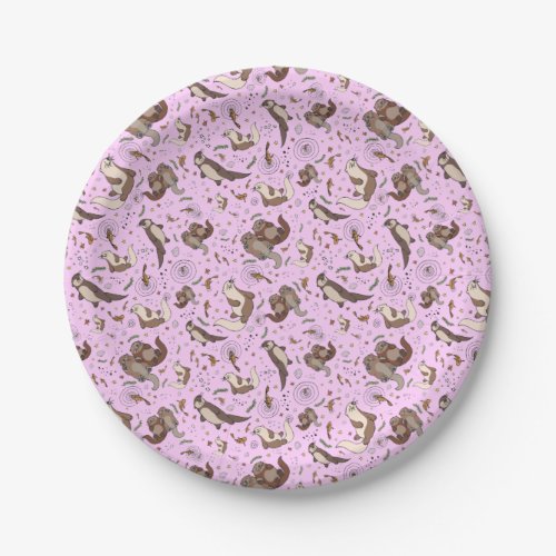 Otters in Pink Paper Plates