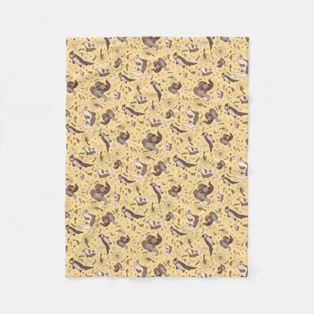 Otters in Yellow Fleece Blanket (Front)