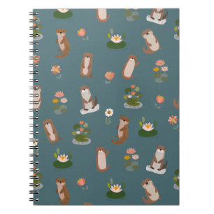 Otters & Lily Pads on Dark Teal Notebook