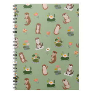Otters & Lily Pads on Light Green Notebook