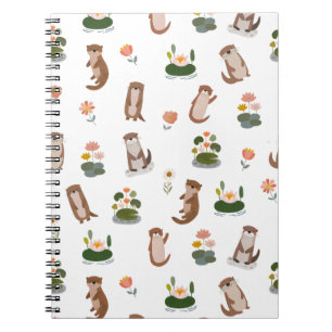 Otters & Lily Pads on White Notebook