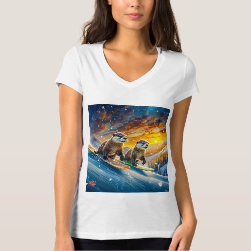 Otters On Snowboards Design By Rich AMeN Gill T_Shirt