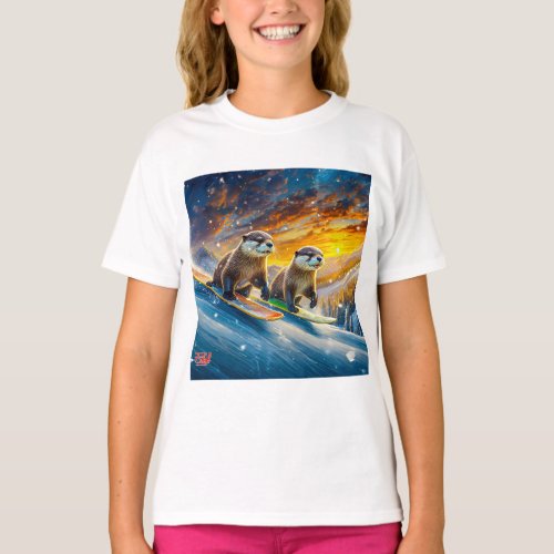 Otters On Snowboards Design By Rich AMeN Gill T_Shirt