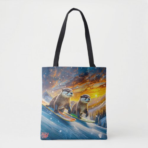 Otters On Snowboards Design By Rich AMeN Gill Tote Bag