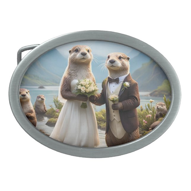 Otters On Their Wedding Day, Honeymoon Belt Buckle (Front)