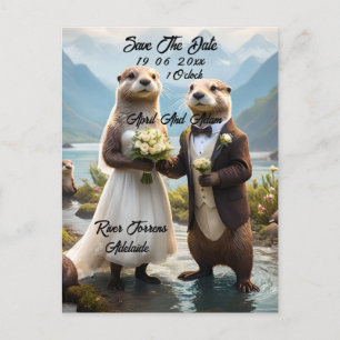 Otters On Their Wedding Day Save The Date, Announcement Postcard