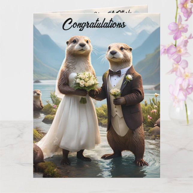 Otters On Their Wedding Day, Wedding Card (Orchid)
