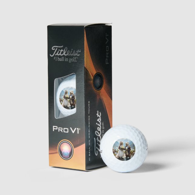 Otters On Their Wedding Day, Wedding Golf Balls (Packaging)