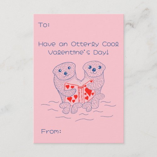 Otters Reading a Book Cute Valentines Day Card