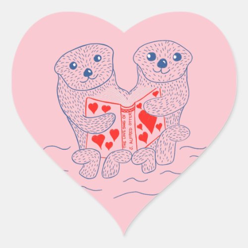 Otters Reading a Book Cute Valentines Day Heart Sticker
