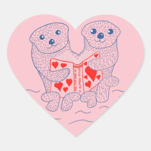 Otters Reading a Book Cute Valentine's Day Heart Sticker