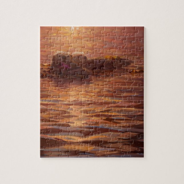 Otters Snuggling at Sunset Floating With Kelp Jigsaw Puzzle (Vertical)