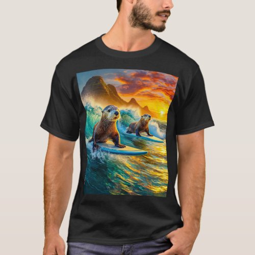 Otters Surfing 02 Design By Rich AMeN Gill T_Shirt