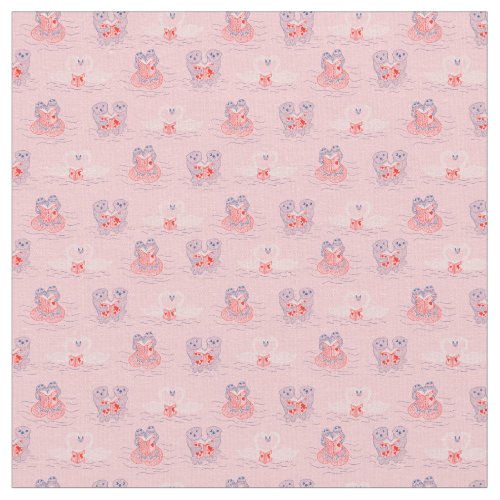 Otters Swans Frogs Reading Books Valentines Day Fabric