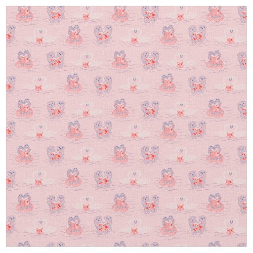 Otters, Swans, Frogs Reading Books Valentines Day Fabric