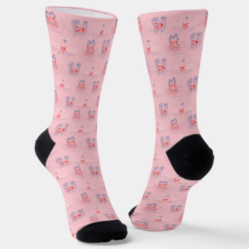 Otters Swans Frogs Reading Books Valentines Day Socks