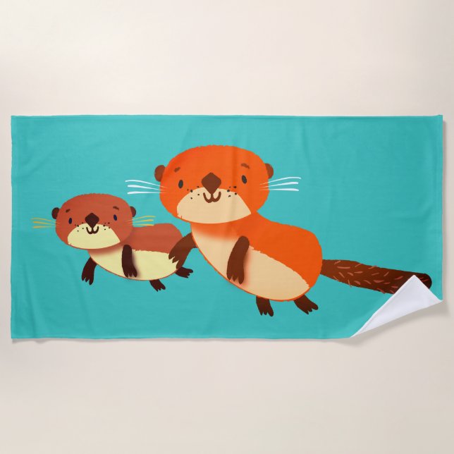 Otters Swimming Beach Towel (Front)