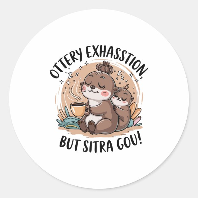 Ottery Expression Cute Sloth and Baby Classic Round Sticker (Front)