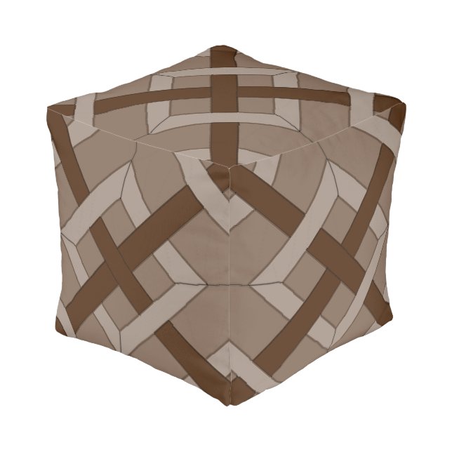 Ottoman (cube) - Interwoven Diamonds in Brown (Angled Front)