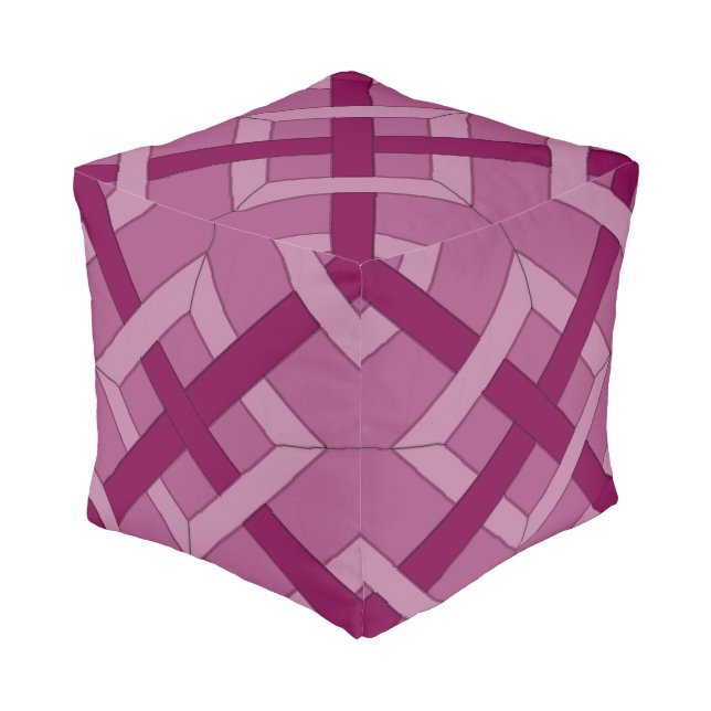 Ottoman (cube) - Interwoven Diamonds in Purples (Angled Front)