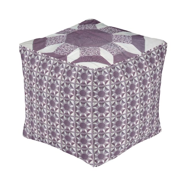Ottoman (cube) - Purple Quilt Pattern (Angled Front)