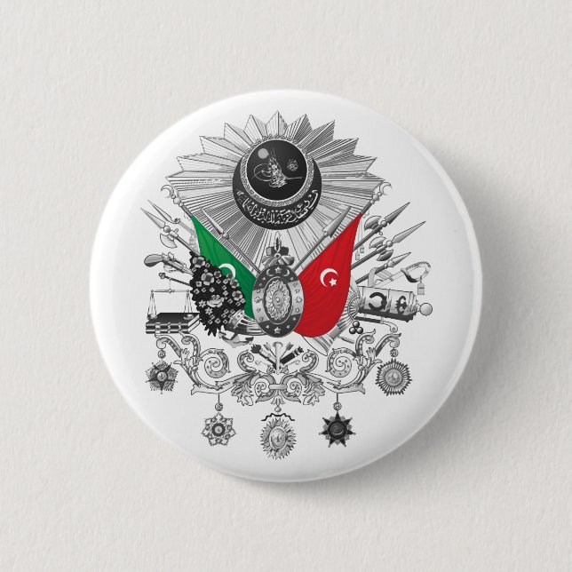 Ottoman Empire Grayscale Coat Of Arms Button (Front)
