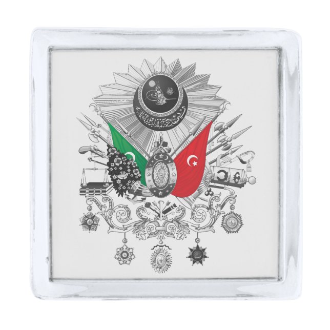 Ottoman Empire Grayscale Coat Of Arms Silver Finish Lapel Pin (Front)
