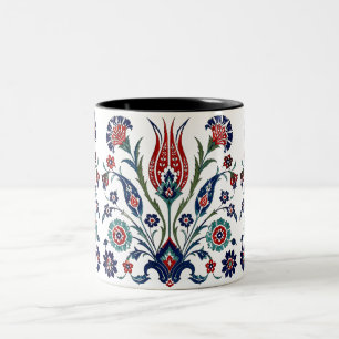 Ottoman Floral Iznik Turkish Art Blue Red Two-Tone Coffee Mug