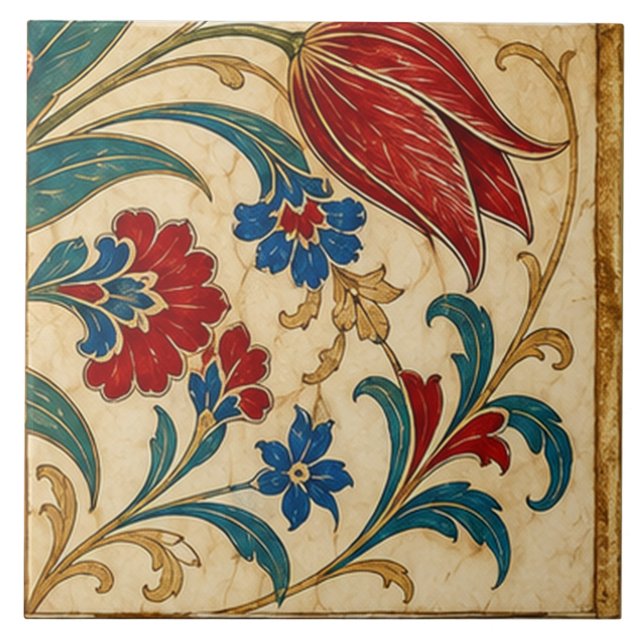 Ottoman Red Tulip Botanical Composition | Ceramic Tile (Front)