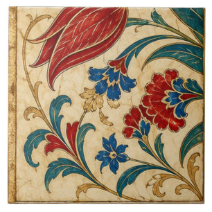Ottoman Red Tulip Botanical Floral Art Ceramic Tile