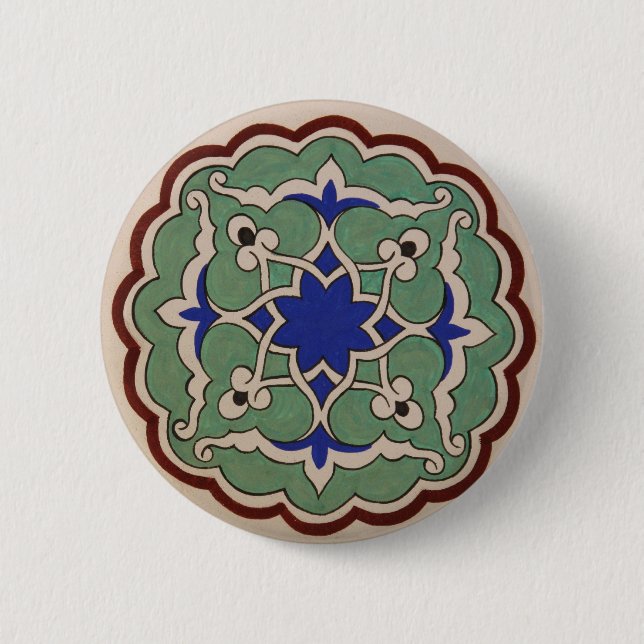 Ottoman Turkey Arabesque Old Tile Button (Front)
