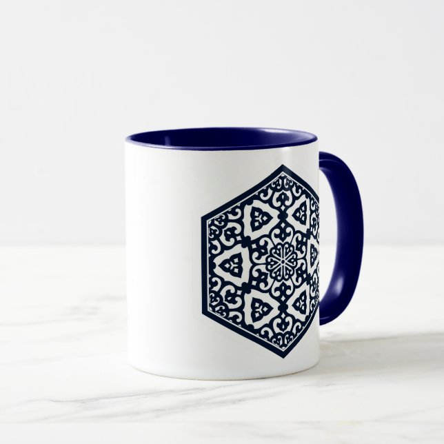 Ottoman Turkish blue ware tracery Oriental design Mug (Front Right)