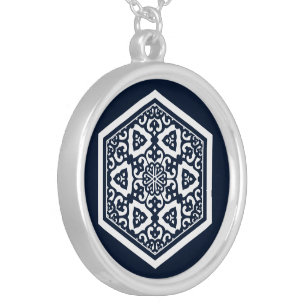 Ottoman Turkish in blue ware tracery design Silver Plated Necklace