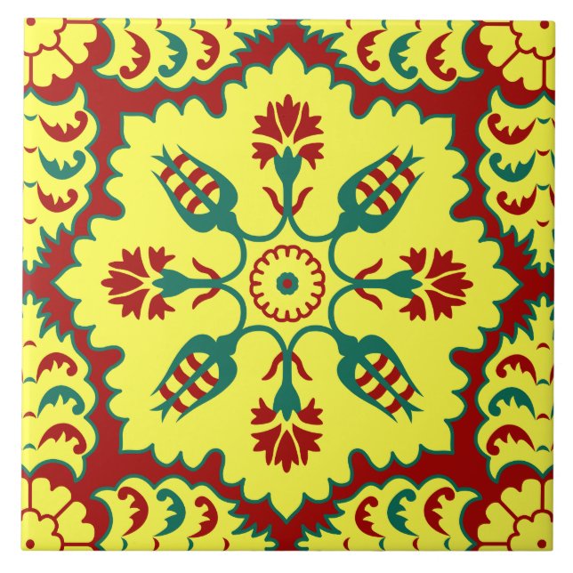 Ottoman Turkish tulip pattern in red and yellow Ceramic Tile (Front)