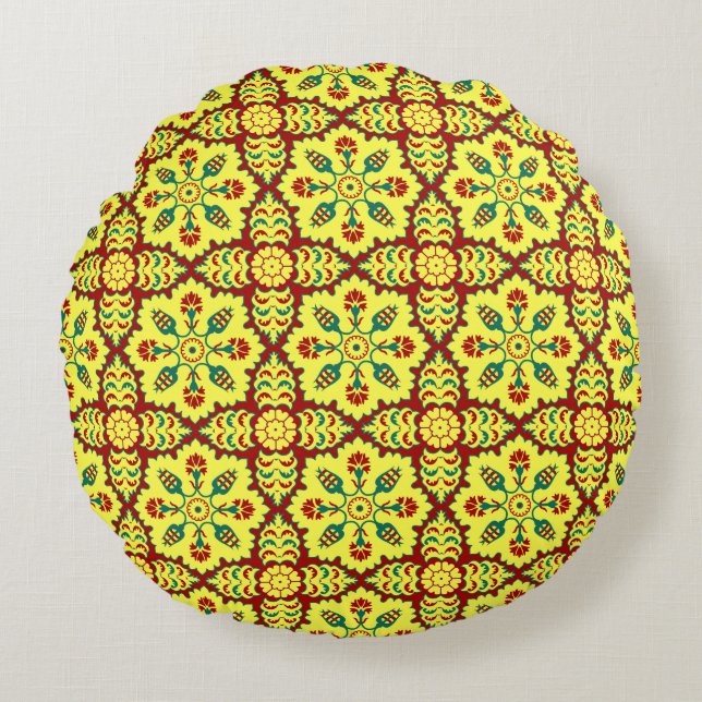 Ottoman Turkish tulip pattern in red and yellow Round Pillow (Front)