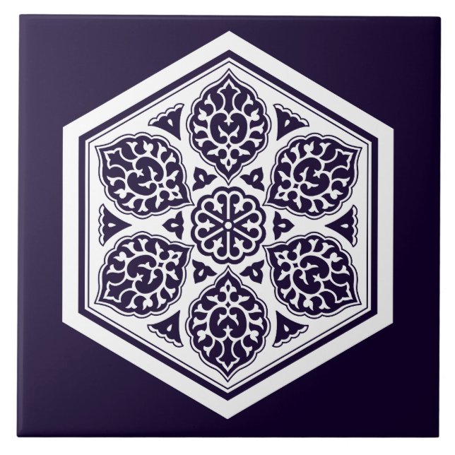 Ottoman Turkish White blue ware rosette Oriental Ceramic Tile (Front)