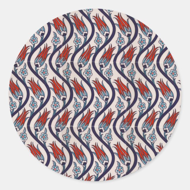 Ottomans Tulip Pattern / Tile Art Classic Round Sticker (Front)
