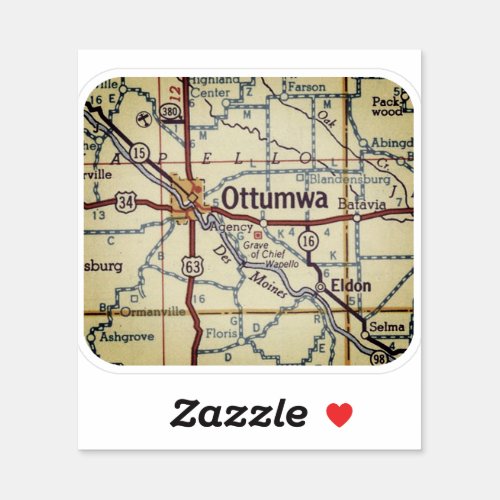 Ottumwa Iowa Vintage Map Sticker