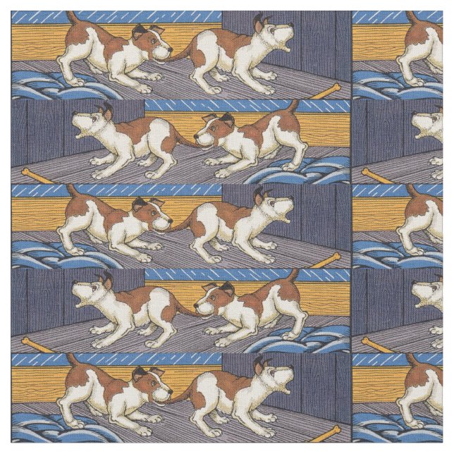 OUCH! dog bites dog novelty print Fabric (Close Up)