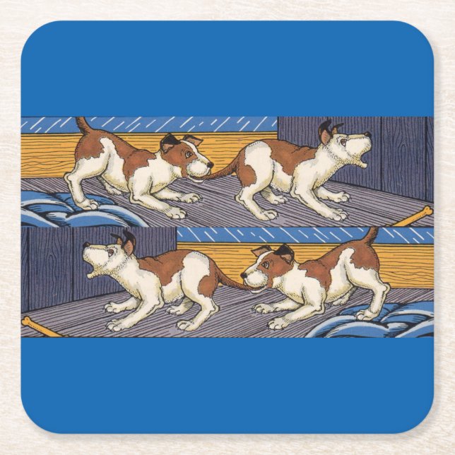 OUCH! dog bites dog Square Paper Coaster (Front)