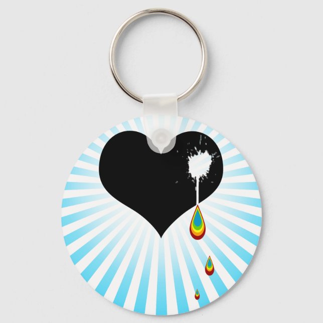ouch. rainbow heart. keychain (Front)