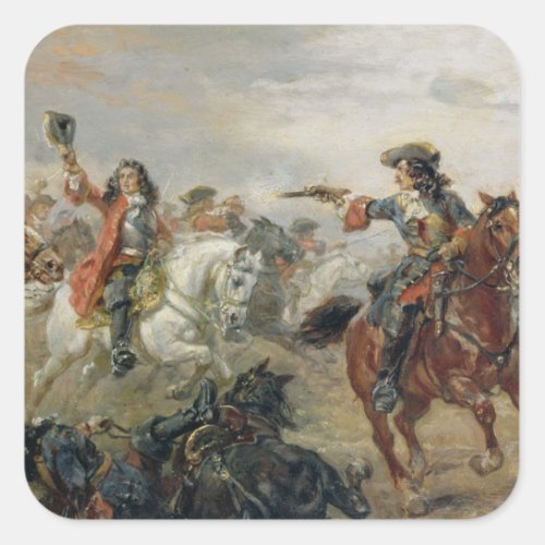 Oudenaarde _ A Cavalry Skirmish oil on panel Square Sticker