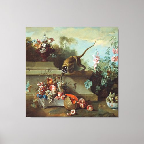 Oudry Monkey Floral Painting Canvas Print